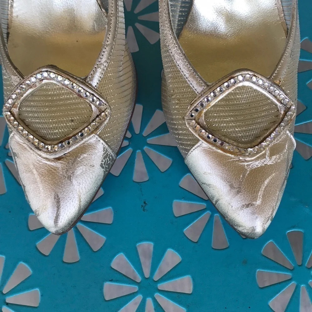 Stuart Weitzman Gold Shimmer Pointed Toe Pumps - image 5